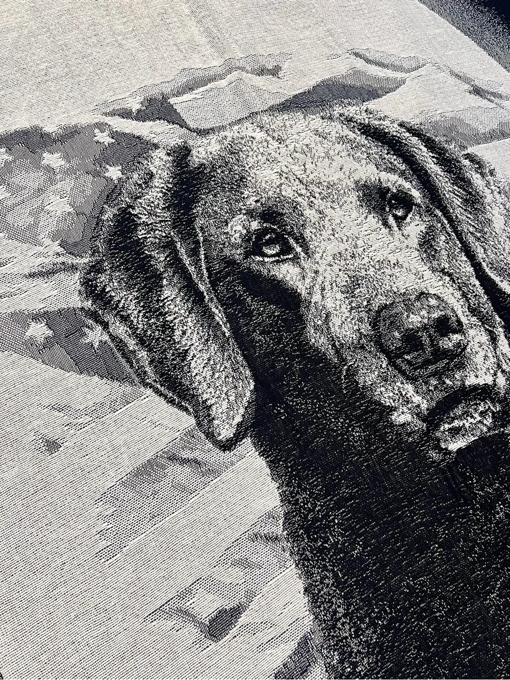 VTG Patriotic Black Labrador Woven Cotton Tapestry Throw Blanket USA 53x72”